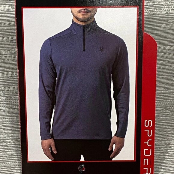 SPYDER 1/4 Zip Shirt Mens Medium Blue Base Layer Quick Dry Pullover Activewear - Picture 1 of 14